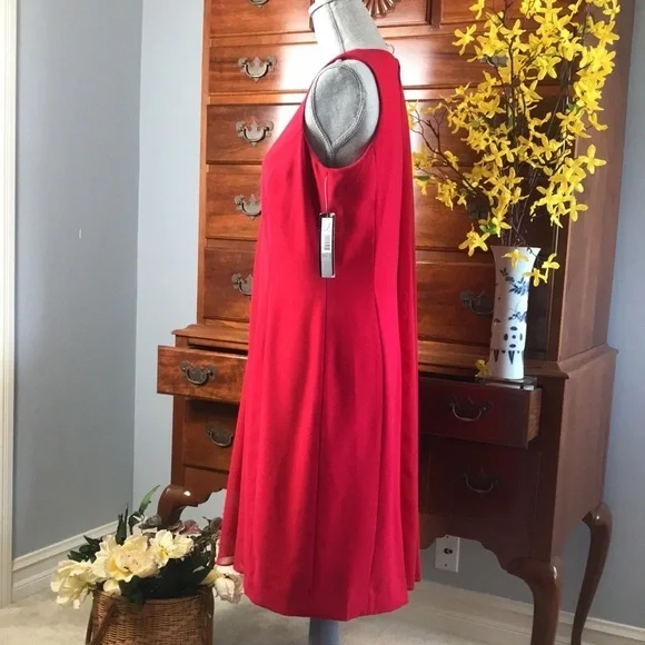 Tahari ASL Sheath Dress Sheer Overlay Red Size 8 - Picture 10 of 12